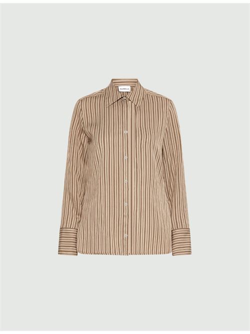 This viscose shirt is made a seasonal must-have, thanks to its versatility and warm hues. The clean-cut design and double button detail on the cuffs add a small, bold touch. MARELLA | 2613111131200001